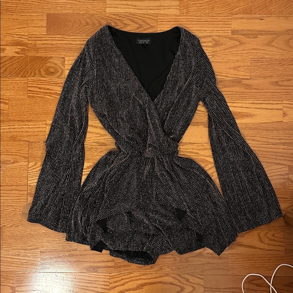 Topshop Black Romper with Silver Metallic Thread